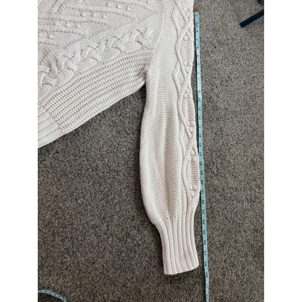 LOFT‎ Sweater Womens L Cream Cable Knit Popcorn Stitch Mock Neck Pullover Cozy - Picture 12 of 12